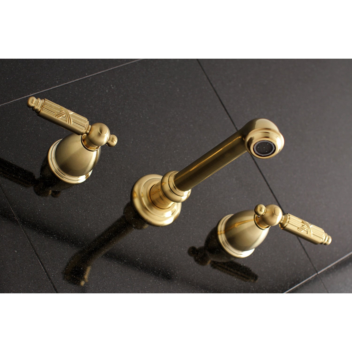 Kingston Tulare KS7127GL - Georgian Double-Handle 3-Hole Wall Mount Bathroom Faucet, Brushed Brass — thumbnail 2